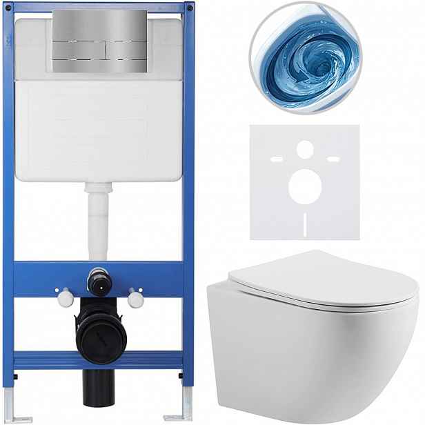 Kompletní WC set Profi/Cesso - bílá matná - WC tlačítko Line/Nerez - předstěnová instalace - 49x36 cm - 8050BD84371