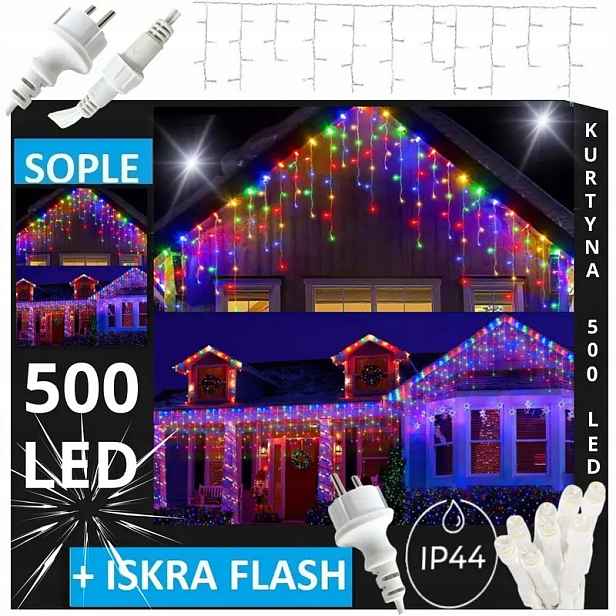 Rampouchy 500 Led 25M Multicolor bílý Flash Závěs Venkovní Osvětlení IP44