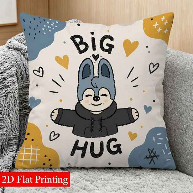 TEMU 1 ks 2D potištěný oboustranný povlak na polštář (45×45 cm), roztomilý kreslený modrý kožešinou "BIG HUG" postavičky