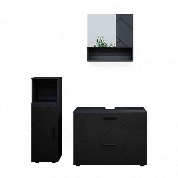 Vicco SADA NÁBYTKU DO KOUPELNY Irma, Antracitový vysoký lesk, 3dílná
