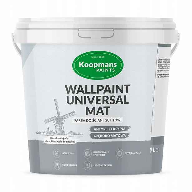 Koopmans Wallpaint Universal barva Mat 9L Bílá na stěny a stropy