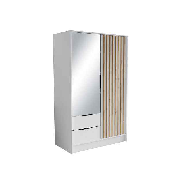 MASSENO ŠATNÍ SKŘÍŇ S OTOČNÝMI DVEŘMI PELOR, 102/200/51 cm moderní 2dveřová se zrcadlem, bílá