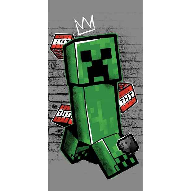 Zeleno-šedá bavlněná dětská osuška 70x140 cm Minecraft "Metro Art Creeper" – Jerry Fabrics