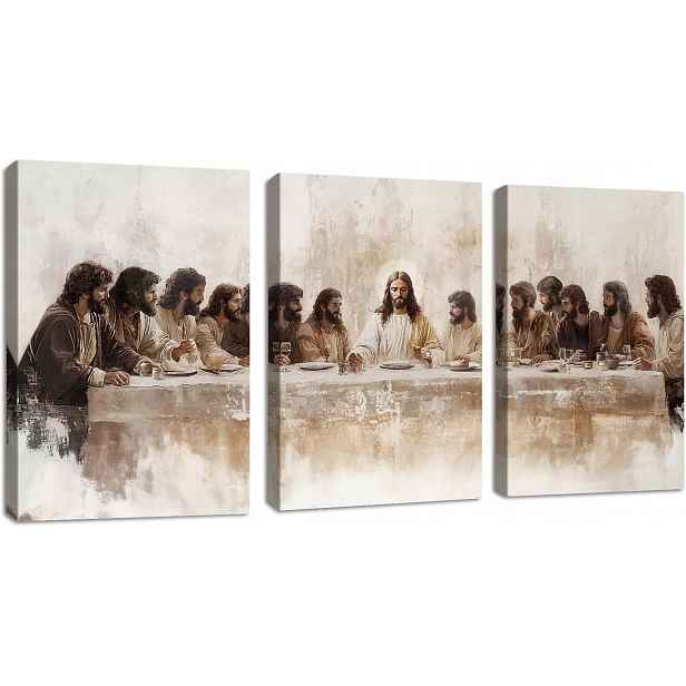 Obraz Na Plátně Poslední Večeře Ježíše 90 x 40 CM 3-DÍLNÝ