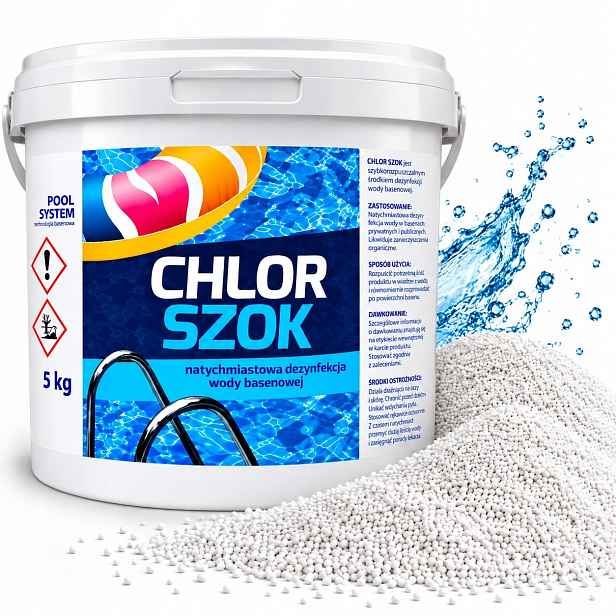 Chlor Šok 5 Kg Granule Do Bazénu Rychlá Dezinfekce Čisté Bazénové Vody