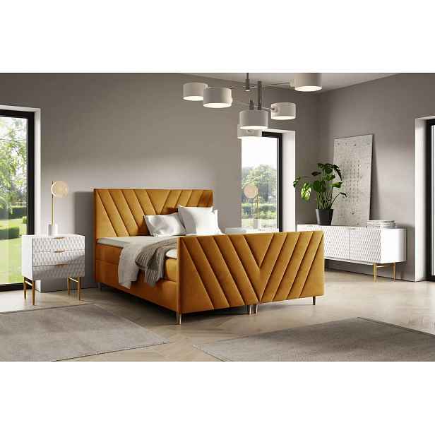 Kontinentální postel 200x220 ANAMARI PLUS - medová + topper ZDARMA
