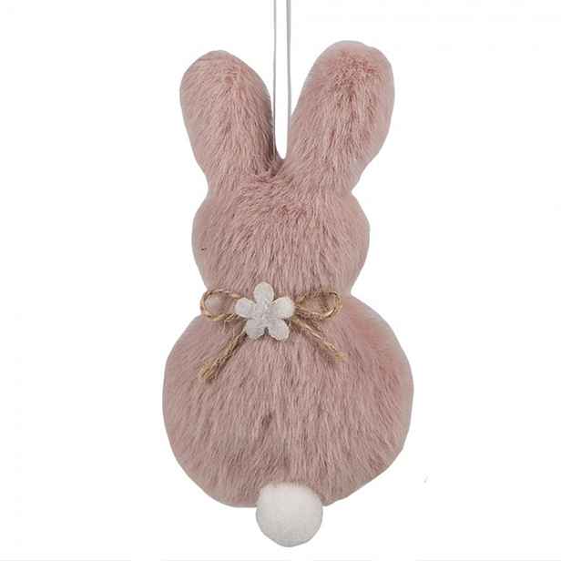 Růžový plyšový závěsný velikonoční králíček s kytičkou Magiccal - 6*2*11 cm Clayre & Eef