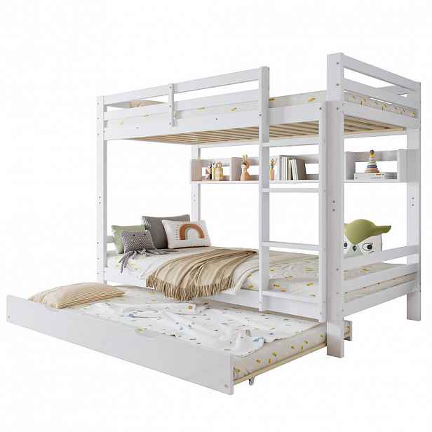 STILVORA ETAGENBETT 90/200 cm & 90/200 cm in Weiß Kinderbett mit Ausziehbett, Regal und Leiter