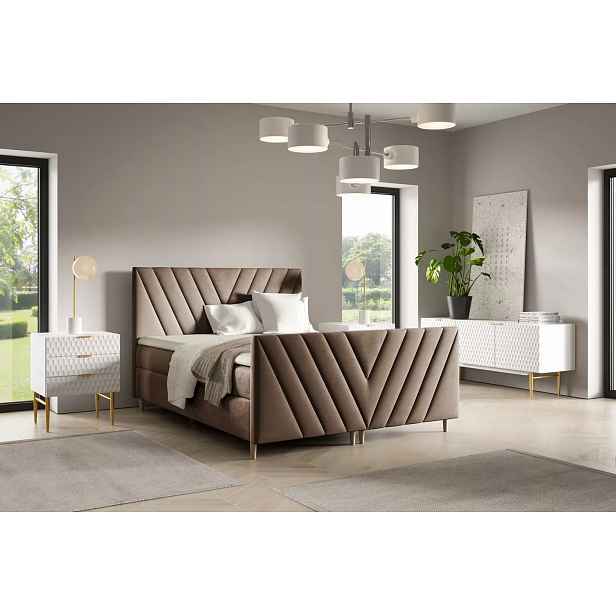 Kontinentální postel 200x220 ANAMARI PLUS - hnědá + topper ZDARMA