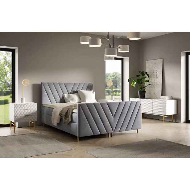 Kontinentální postel 200x220 ANAMARI PLUS - šedá + topper ZDARMA