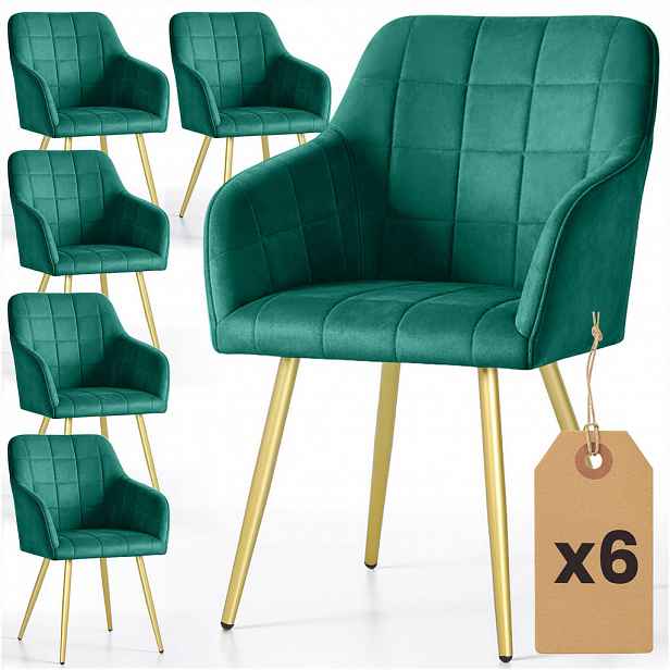 RAUMHIRSCH FURNITURE ČALOUNĚNÁ ŽIDLE, sada 6 ks, kovové nohy, zelená, zlatá 54/82/58