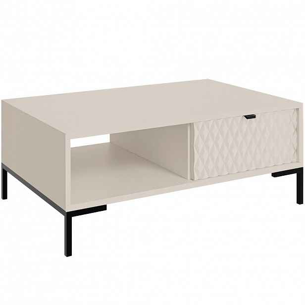 Beautysofa KONFERENČNÍ STOLEK Montreal se zásuvkou a otevřenou přihrádkou, dekorativní 3D čela, 100 × 60 cm, kašmír
