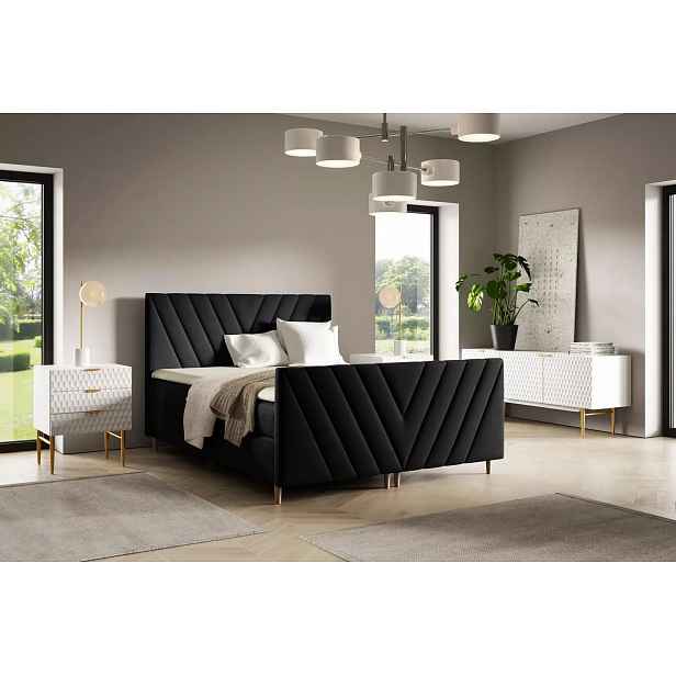 Kontinentální postel 200x220 ANAMARI PLUS - černá + topper ZDARMA