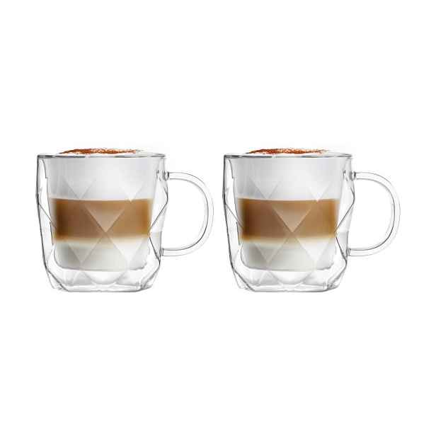 Skleněné hrnky v sadě 2 ks na cappuccino/dvoustěnné 330 ml Geo – Vialli Design