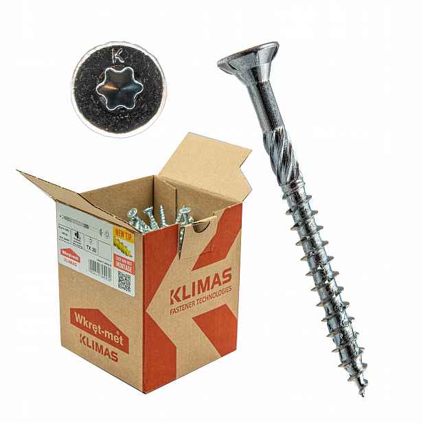 Vruty do dřeva 8x280mm 50 Ks.TORX tesařské kuželové Klimas Wkcs Bílé