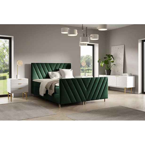 Kontinentální postel 200x220 ANAMARI PLUS - láhvově zelená + topper ZDARMA