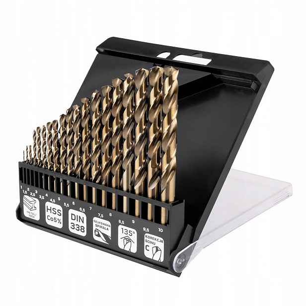 Sada vrtáků do kovu Hss-cnc Co Pro-tec 1-10 mm v kazetě 19ks Neo