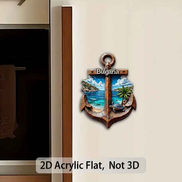 TEMU Dekorativní plaketa a ozdoba 1ks 2D plochý akrylový magnet na ledničku, dekorativní ozdoba s plachty na pláž, s textem "Bulharsko", zářivě