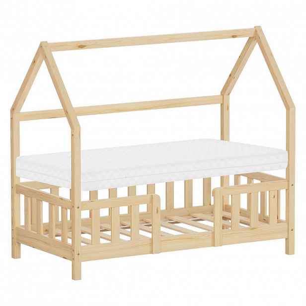 ML-DESIGN DĚTSKÁ POSTEL 70x140 cm s matrací a bočnicí z přírodního borového dřeva