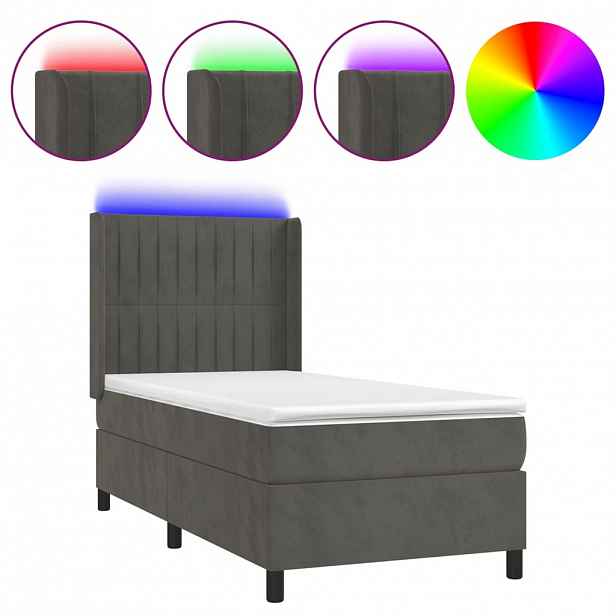 vidaXL Box spring postel s matrací a LED tmavě šedá 90x190 cm samet