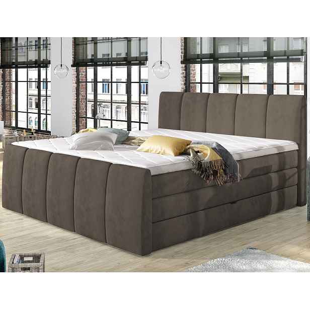 Postel boxspring Fresco 180x200 cm, světle hnědá látka