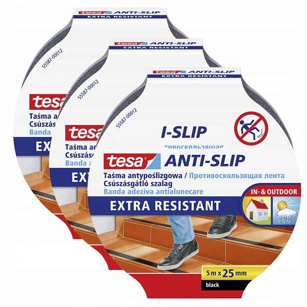 Tesa Protiskluzová ochranná lepicí páska na schody černá 5 m x 25 mm x3