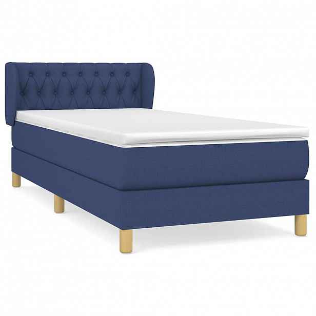 vidaXL Box spring postel s matrací modrá 90x200 cm textil