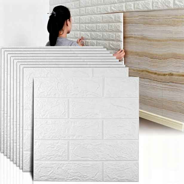 50 Ks Samolepicí Tapeta Bílá Cihla 3D Dýha 35 cm x 38 m
