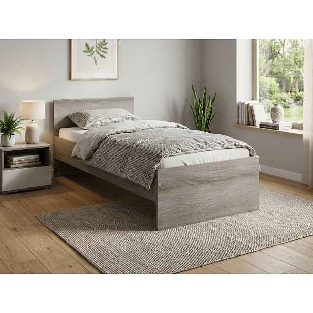 Postel ELISA 90 x 200 cm, dub lanýž Rošt: S lamelovým roštem, Matrace: Matrace Deluxe 10 cm