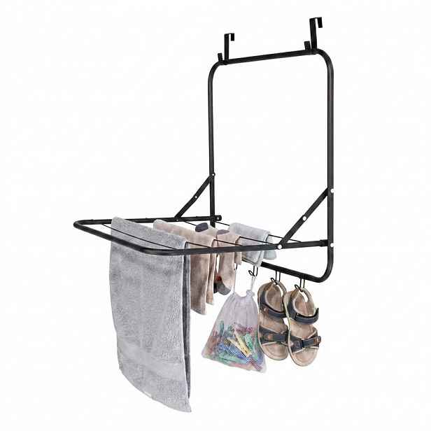 Relaxdays SUŠÁK Černý na dveře k zavěšení skládací 4 háčky 55 cm