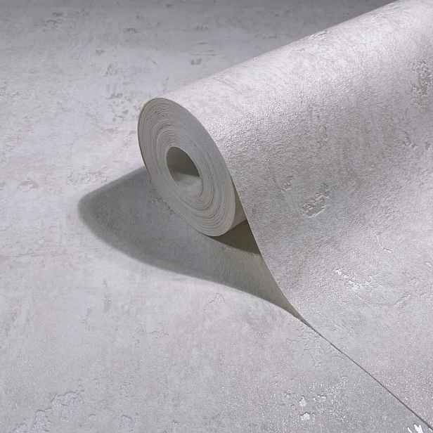 Tapeta efekt omítka beton šedo-bílý odstín s perleťovými oděrkami tapety