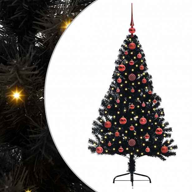 vidaXL Umělý osvětlený vánoční stromeček Černá 120 cm PVC