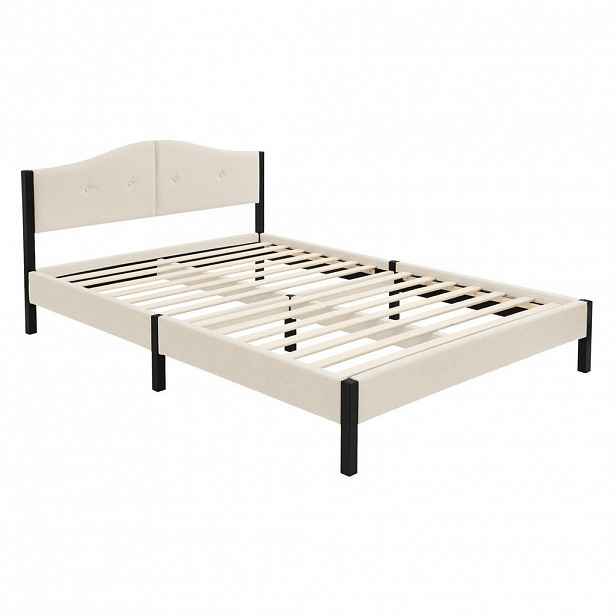 ML-DESIGN ČALOUNĚNÁ POSTEL 140x200 cm béžová s roštem a lněnou látkou