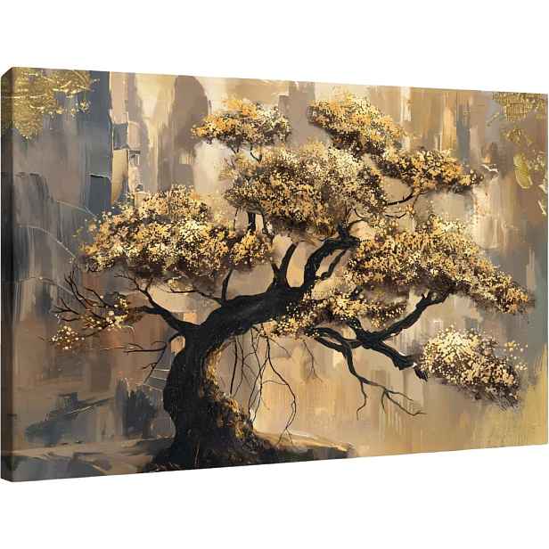 obraz na plátně Zlaté listy Nástěnná Dekorace Abstrakce 90x60 cm