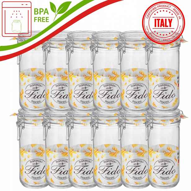 Sklenice s přezkou 1L Bormioli Fido Rocco zavařování zavařeniny Bpa Free 12 Ks