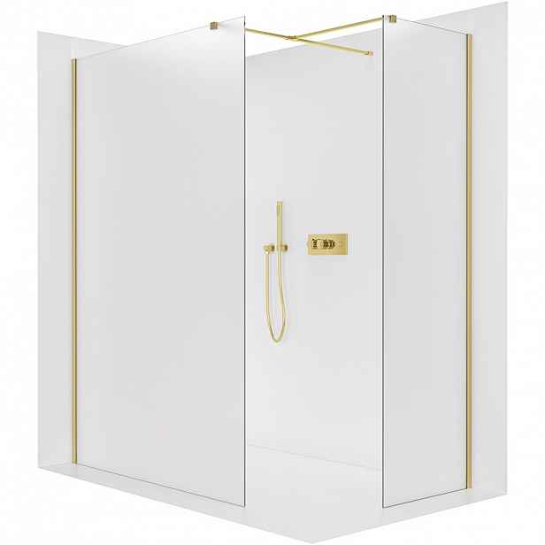 Sprchová zástěna Walk-in Onyx T L/P - 8 mm - hranatá vzpěra - zlatá, mléčné sklo - 160x60x200 cm
