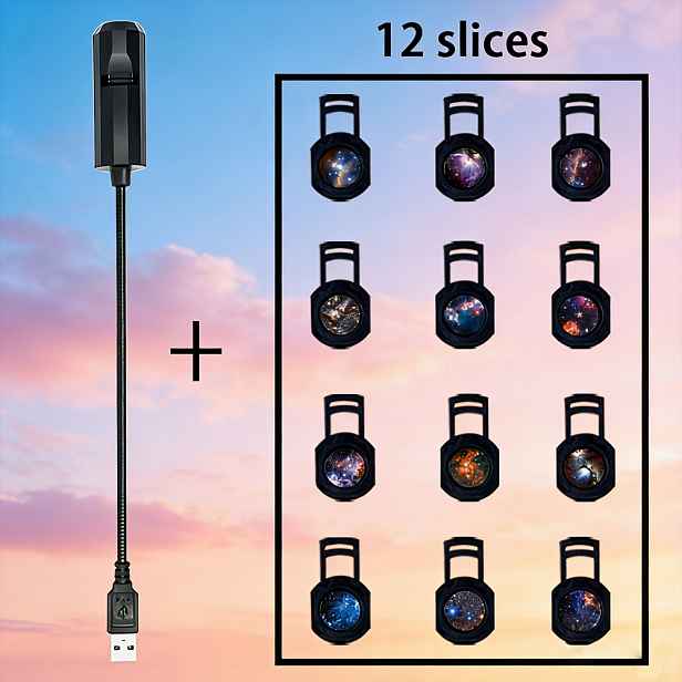TEMU [1 ks Světlo a balení 12/17 ks] USB projektor hvězdné oblohy, vzory hvězdné oblohy a galaxie, USB napájení, dekorace pro vnitřní atmosféru,