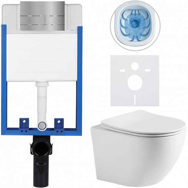 Kompletní WC set Profi/Cesso - bílá matná - WC tlačítko Line/Nerez - pro zazdění - 49x36 cm - 8050BD84250
