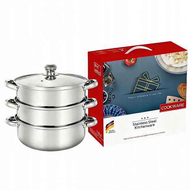 Sada hrnců pro Vaření V Páře 4 velikosti 19 Cm. Hrnec 4,3 L Indukce Plyn