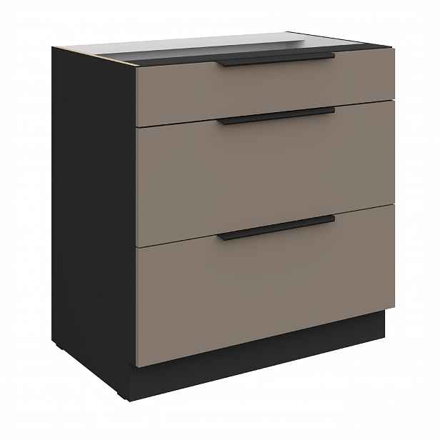 Spodní skříňka Aria 80 D 3S BB - Premium Box Barva korpusu: Černá, Barva dvířek: TA - Sandgrau AFM
