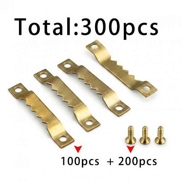 TEMU 100 ks zlatých ozubených věšáků + 200 ks 2x8 zlatých šroubů = celkem 300 ks. Železné ozubené držáky na zavěšení obrazů, skryté závěsné háčky na