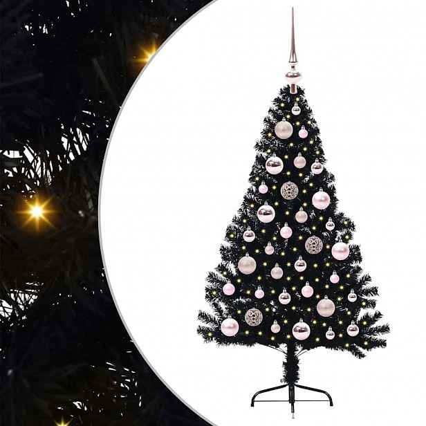 vidaXL Umělý osvětlený vánoční stromeček Černá 120 cm PVC