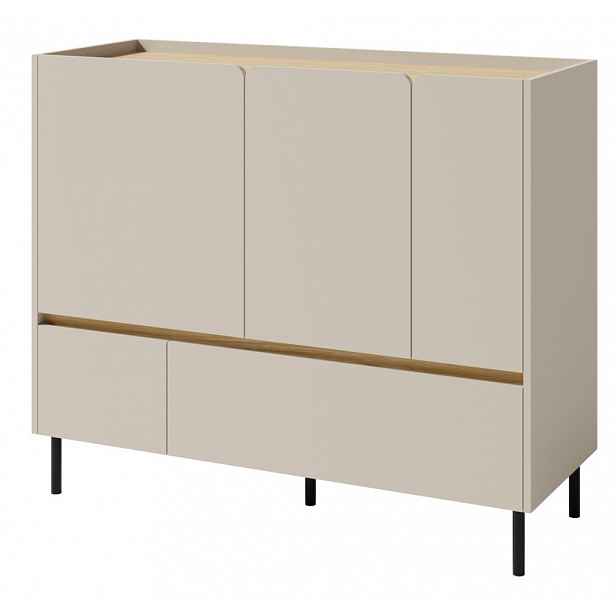 Komoda se zásuvkami Lucky, 120 cm, pískově béžová/olejovaný dub