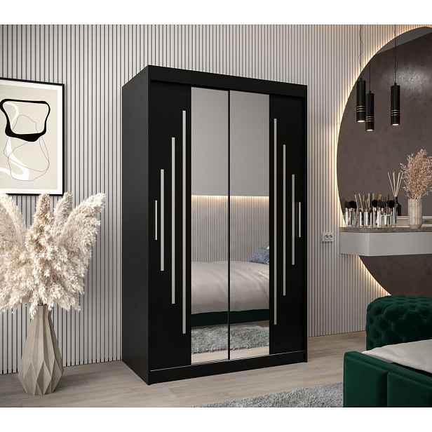 Šatní skříň se zrcadlem KIRA - šířka 120 cm, černá