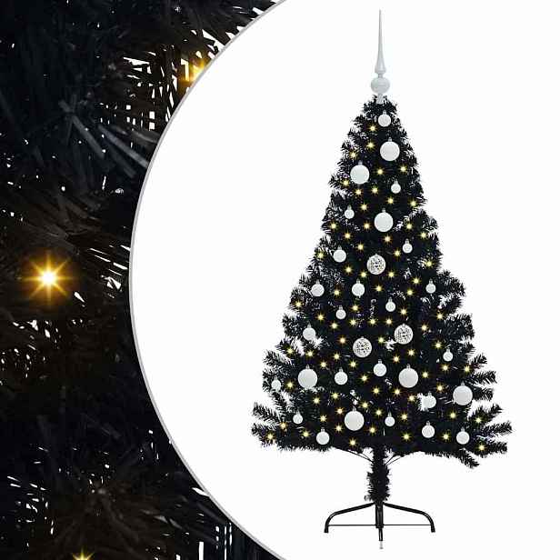vidaXL Umělý osvětlený vánoční stromeček Černá 120 cm PVC