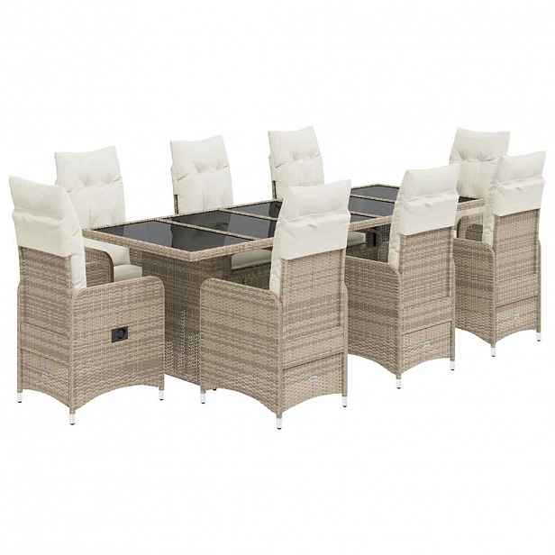 vidaXL 9dílný zahradní bistro set s poduškami béžový polyratan