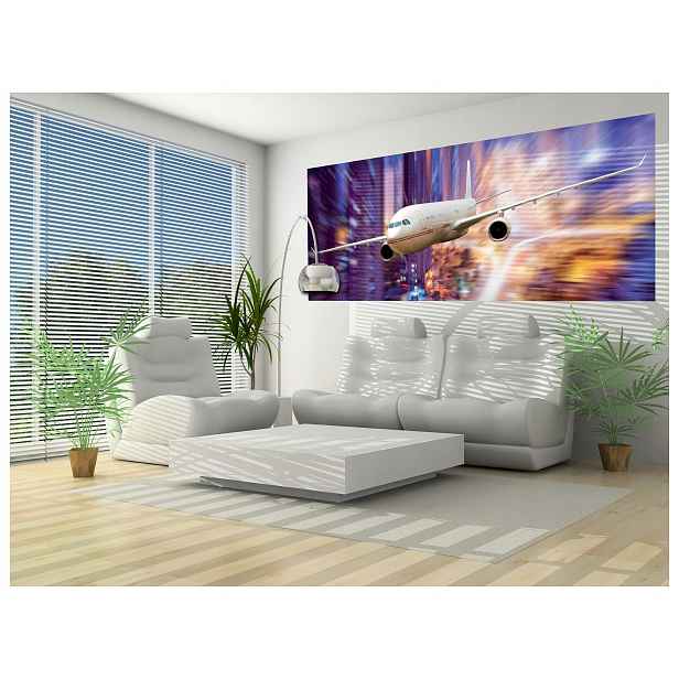 Fototapeta flizelina Bílé letadlo nad nočním městem světla 250x104 lepidlo