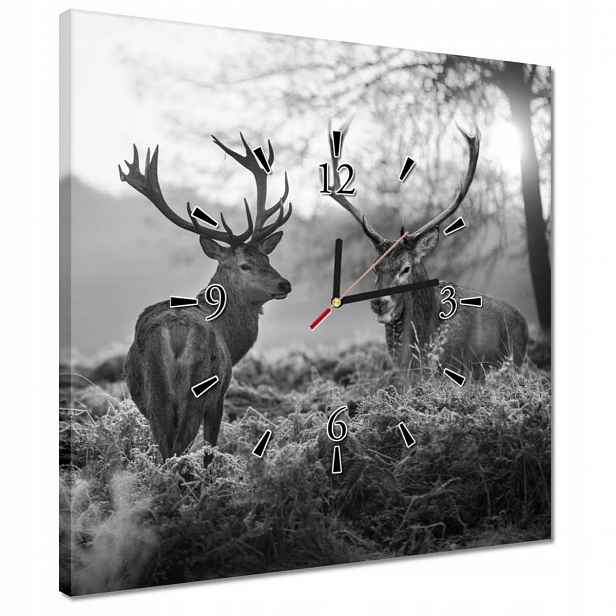 Hodiny 40x40 Černobílí jeleni