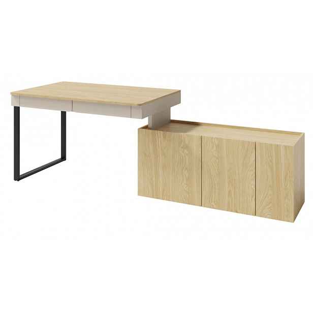 Psací stůl s komodou Lucky, pískově béžová/olejovaný dub