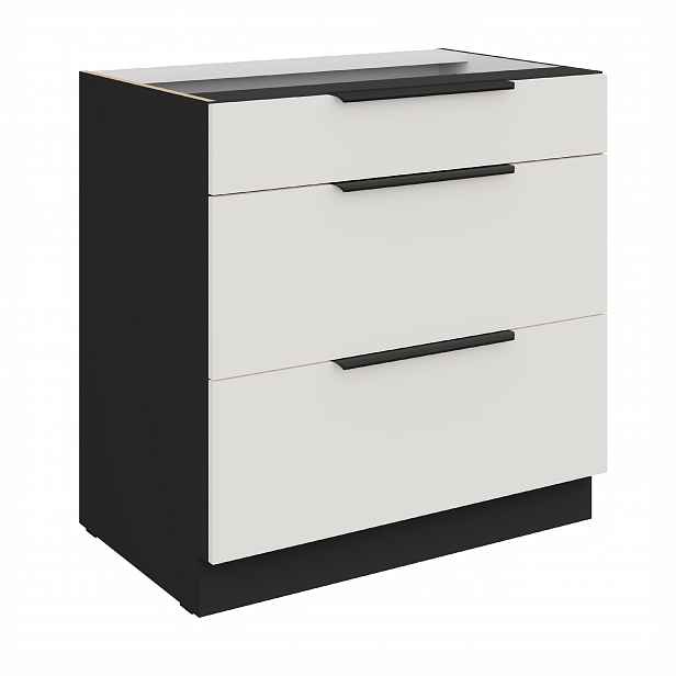 Spodní skříňka Aria 80 D 3S BB - Premium Box Barva korpusu: Černá, Barva dvířek: WH - Crystal white AFM
